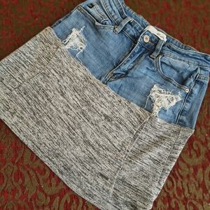 Blue Denim and Heather Gray Hybrid Mini Skirt